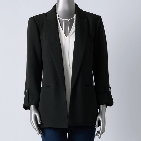 NWT Simply Vera Wang Roll tab sleeve black blazer sz XL - Picture 2 of 9